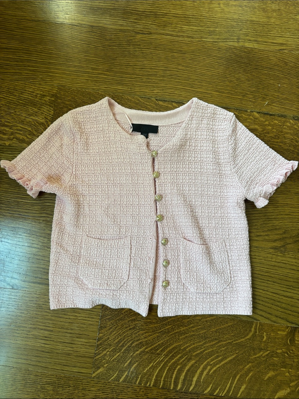 Zara Short-Sleeve Textured Knit Cardigan - Soft Pink
